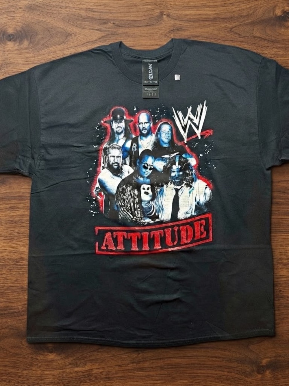 Gildan Black WWE Attitude Graphic Tee with Red Accents